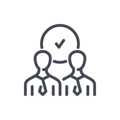 Employee approval and Joint decision line icon. Group of people with check mark vector outline sign.