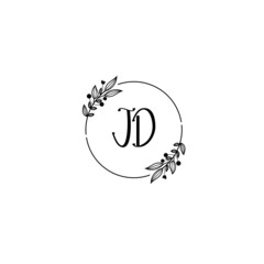 JD initial letters Wedding monogram logos, hand drawn modern minimalistic and frame floral templates