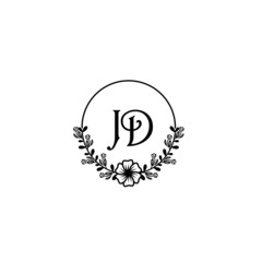 JD initial letters Wedding monogram logos, hand drawn modern minimalistic and frame floral templates