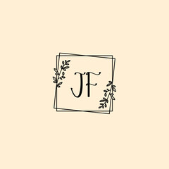 JF initial letters Wedding monogram logos, hand drawn modern minimalistic and frame floral templates