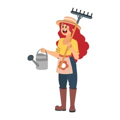 Isolated woman with garden tools - Vector illustration