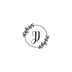 JI initial letters Wedding monogram logos, hand drawn modern minimalistic and frame floral templates