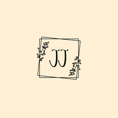 JJ initial letters Wedding monogram logos, hand drawn modern minimalistic and frame floral templates