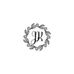 JK initial letters Wedding monogram logos, hand drawn modern minimalistic and frame floral templates