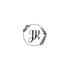 JK initial letters Wedding monogram logos, hand drawn modern minimalistic and frame floral templates
