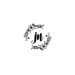 JN initial letters Wedding monogram logos, hand drawn modern minimalistic and frame floral templates