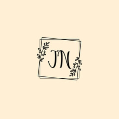 JN initial letters Wedding monogram logos, hand drawn modern minimalistic and frame floral templates