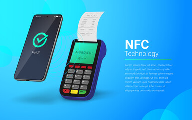 Payment processing using NFC technology. Touchless payment illustration