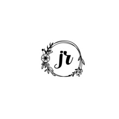 JR initial letters Wedding monogram logos, hand drawn modern minimalistic and frame floral templates