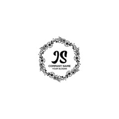 JS initial letters Wedding monogram logos, hand drawn modern minimalistic and frame floral templates