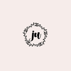 JU initial letters Wedding monogram logos, hand drawn modern minimalistic and frame floral templates