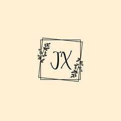 JX initial letters Wedding monogram logos, hand drawn modern minimalistic and frame floral templates