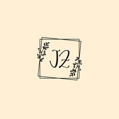 JZ initial letters Wedding monogram logos, hand drawn modern minimalistic and frame floral templates