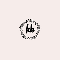 KB initial letters Wedding monogram logos, hand drawn modern minimalistic and frame floral templates