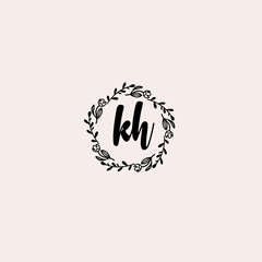 KH initial letters Wedding monogram logos, hand drawn modern minimalistic and frame floral templates