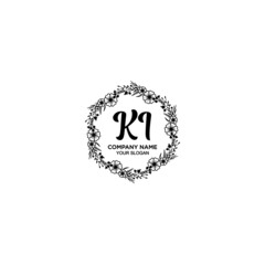 KI initial letters Wedding monogram logos, hand drawn modern minimalistic and frame floral templates