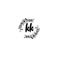 KK initial letters Wedding monogram logos, hand drawn modern minimalistic and frame floral templates