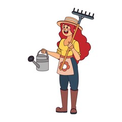 Isolated woman with garden tools - Vector illustration