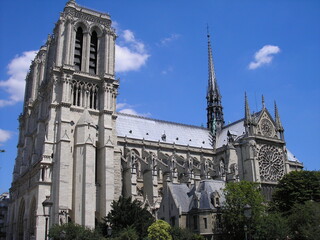 Fototapeta na wymiar A view of Notre-Dame de Paris cathedral on a sunny day, Paris, France