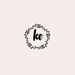 KO initial letters Wedding monogram logos, hand drawn modern minimalistic and frame floral templates