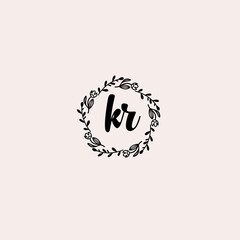 KR initial letters Wedding monogram logos, hand drawn modern minimalistic and frame floral templates