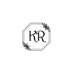KR initial letters Wedding monogram logos, hand drawn modern minimalistic and frame floral templates