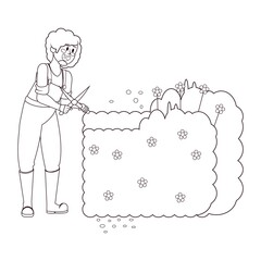 Isolated man cutting a bush - Vector illustration