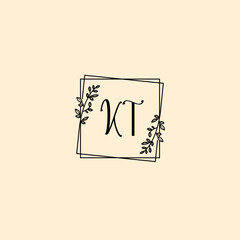 KT initial letters Wedding monogram logos, hand drawn modern minimalistic and frame floral templates