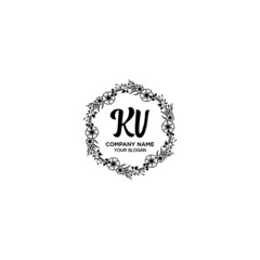 KV initial letters Wedding monogram logos, hand drawn modern minimalistic and frame floral templates