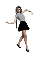 Illustration of a woman with a blank expression dancing isolated on a white background.