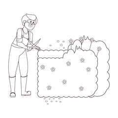 Isolated man cutting a bush - Vector illustration