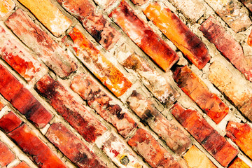 Texture of a brick wall with cracks and scratches which can be used as a background