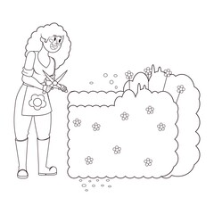 Isolated woman cutting a bush - Vector illustration
