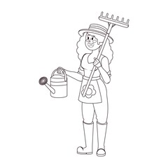 Isolated woman with garden tools - Vector illustration