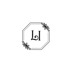 LI initial letters Wedding monogram logos, hand drawn modern minimalistic and frame floral templates
