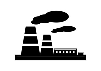 Black industrial factory pollution flat vector icon.