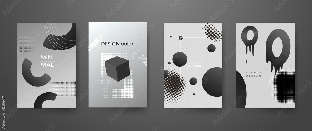 Aufkleber abstract monochrome liquid shapes background. gray futuristic design with dynamic drops and geometri