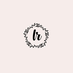 LR initial letters Wedding monogram logos, hand drawn modern minimalistic and frame floral templates