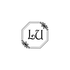 LU initial letters Wedding monogram logos, hand drawn modern minimalistic and frame floral templates