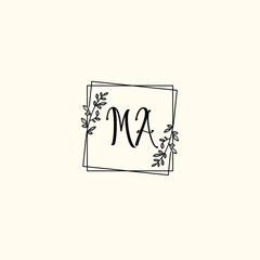 MA initial letters Wedding monogram logos, hand drawn modern minimalistic and frame floral templates