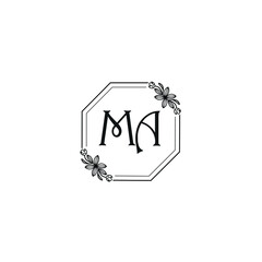 MA initial letters Wedding monogram logos, hand drawn modern minimalistic and frame floral templates