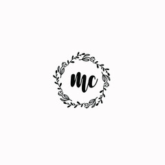 MC initial letters Wedding monogram logos, hand drawn modern minimalistic and frame floral templates