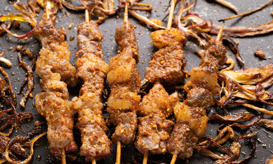 Sauteed beef skewers with iron pan incense