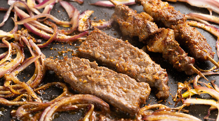 Sauteed beef skewers with iron pan incense
