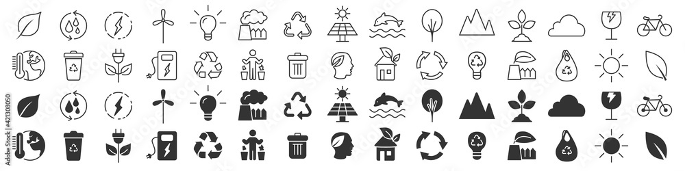 Poster environment and eco excellent icons collection in two different styles