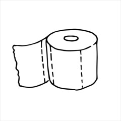 vector illustration drawing in doodle style. roll of toilet paper. hygiene products, sanitary items. simple toilet paper icon.