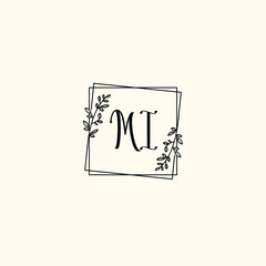 MI initial letters Wedding monogram logos, hand drawn modern minimalistic and frame floral templates