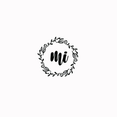 MI initial letters Wedding monogram logos, hand drawn modern minimalistic and frame floral templates