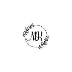 MK initial letters Wedding monogram logos, hand drawn modern minimalistic and frame floral templates