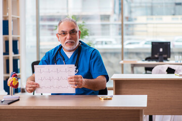 Old male doctor cardiologist working in the clinic